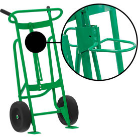Hand Truck For Plastic Drums, Pneumatic Wheels, Green view 2