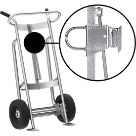 Hand Truck with Hand Brake For Fiber Drums, Pneumatic Wheels, Silver view 2