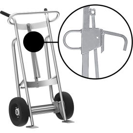 Hand Truck with Hand Brake For Steel Locking Cover Drums, Pneumatic Wheels, Silver view 2