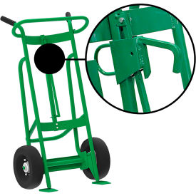 Hand Truck w/ Hand Brake For Steel/Plastic Locking Cover Drums, Pneumatic Wheels, Green view 2
