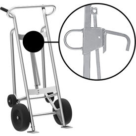 Hand Truck For Steel/Plastic Locking Cover Drums, Pneumatic & Rear Poly Wheels, Silver view 2