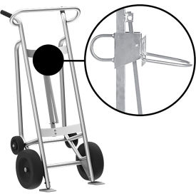 Hand Truck For Plastic Drums, Pneumatic & Rear Poly Wheels, Silver view 2