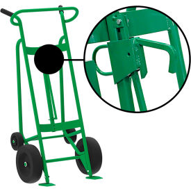 Hand Truck For Steel/Plastic Locking Cover Drums, Pneumatic & Rear Poly Wheels, Green view 2