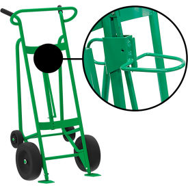 Hand Truck For Plastic Drums, Pneumatic & Rear Poly Wheels, Green view 2