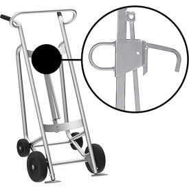 4-Wheel Hand Truck For Steel/Plastic/Fiber Drums, Rubber & Rear Poly Wheels, Silver view 2