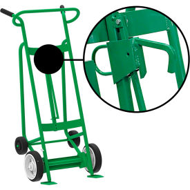 4-Wheel Hand Truck For Steel/Plastic/Fiber Drums, Solid Rubber & Rear Poly Wheels, Green view 2