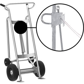 Hand Truck w/ Hand Brake For Steel/Plastic Drums, Pneumatic & Rear Poly Wheels, Silver view 2