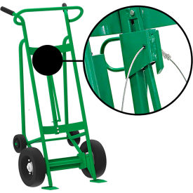 Hand Truck with Hand Brake For Steel/Plastic Drums, Pneumatic & Rear Poly Wheels, Green view 2