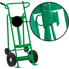 Hand Truck with Hand Brake For Fiber Drums, Pneumatic & Rear Poly Wheels, Green view 2