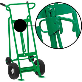 Hand Truck w/ Hand Brake For Steel Locking Cover Drums, Pneumatic & Rear Wheels, Green view 2