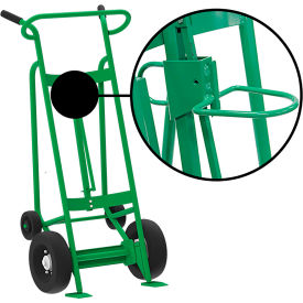Hand Truck with Hand Brake For Plastic Drums, Pneumatic & Rear Poly Wheels, Green view 2