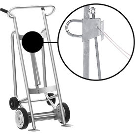 Hand Truck with Hand Brake For Steel Drums, Solid Rubber & Rear Poly Wheels, Silver view 2