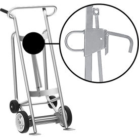 4-Wheel Hand Truck with Hand Brake For Steel Drums, Solid Rubber & Poly Wheels, Silver view 2