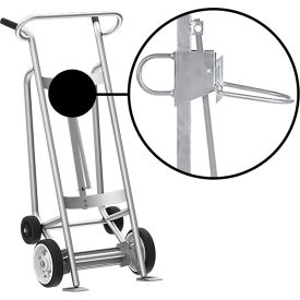 4-Wheel Hand Truck w/ Hand Brake For Plastic Drums, Solid Rubber & Poly Wheels, Silver view 2