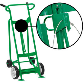 Hand Truck with Hand Brake For Steel Drums, Solid Rubber & Rear Poly Wheels, Green view 2
