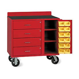 F83892A2 Vari-Tuff Mobile Utiity Bin Cabinet with 4 Drawers and 12 Bins - 36x21x35, Red