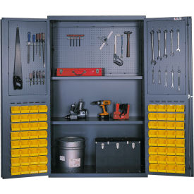 Flush Door Pegboard Storage Cabinet, 64 Bins, All-Welded, 48"W x 24"D x 78"H, Gray view 2