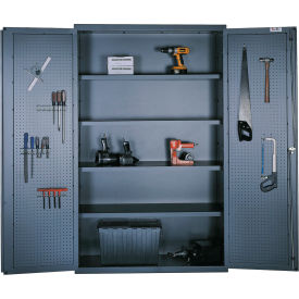 Flush Door Pegboard Storage Cabinet, Shelf Only, All-Welded, 48"W x 24"D x 78"H, Gray view 2