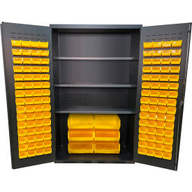 Storage Bin Cabinet, 126 Bins, All-Welded, 48"W x 24"D x 78"H, Gray view 2
