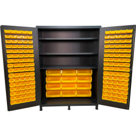 Flush Door Storage Bin Cabinet, 172 Bins, All-Welded, 60"W x 24"D x 84"H, Gray view 2