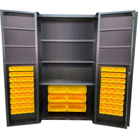 Deep Door Storage Bin Cabinet, 78 Bins, All-Welded, 48"W x 24"D x 84"H, Gray view 2