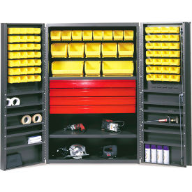 Deep Door Drawer Storage Cabinet, 72 Bins, All-Welded, 48"W x 24"D x 72"H, Gray view 2