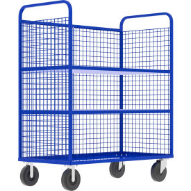 3-Sided Stock Picking Cage Cart, 2 Adj. Shelves, 57"L x 30"W, 1600 lb. Cap., Blue view 2
