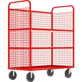 3-Sided Stock Picking Cage Cart, 2 Adjustable Shelves, 57"L x 30"W, 1600 lb. Capacity, Red view 2