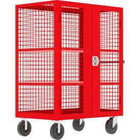 Security Cart with 2 Adjustable Shelves, 2000 lb. Capacity, 63"L x 30"W x 66"H, Red view 2
