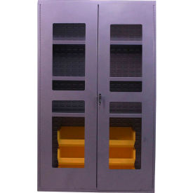 Clear-View Storage Bin Cabinet, 6 Bins, All-Welded, 48"W x 24"D x 78"H, Gray view 2
