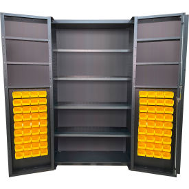 Deep Door Storage Bin Cabinet, 72 Bins, All-Welded, 48"W x 24"D x 84"H, Gray view 2