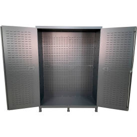 Flush Door Storage Bin Cabinet, Fully Louvered, All-Welded, 60"W x 24"D x 84"H, Gray view 2
