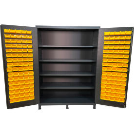 Flush Door Storage Bin Cabinet, 160 Bins, All-Welded, 60"W x 24"D x 84"H, Gray view 2