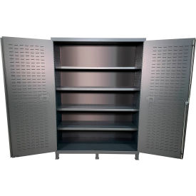 Flush Door Storage Bin Cabinet, All-Welded, 60"W x 24"D x 84"H, Gray view 2