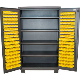 Flush Door Heavy Duty Storage Cabinet, 128 Bins, All-Welded, 60"W x 24"D x 78"H, Gray view 2