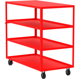 Steel Utility Cart with 4 Shelves, Flat Top, 3600 lb. Capacity, 65"L x 30"W x 56"H, Red view 2
