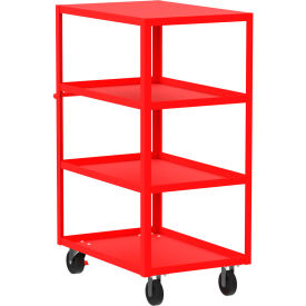 Steel Utility Cart with 4 Shelves, Flat Top, 3600 lb. Capacity, 41"L x 24"W x 56"H, Red view 2
