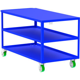 Steel Utility Cart with 3 Shelves, Flat Top, 2000 lb. Cap., 65"L x 30"W x 36"H, Blue view 2