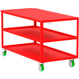 Steel Utility Cart with 3 Shelves, Flat Top, 2000 lb. Capacity, 65"L x 30"W x 36"H, Red view 2