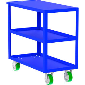 Steel Utility Cart with 3 Shelves, Flat Top, 2000 lb. Capacity, 41" x 18" x 36", Blue view 2