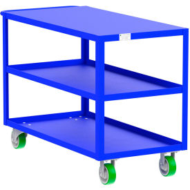 Steel Utility Cart with 3 Shelves, Flat Top, 2000 lb. Capacity, 53"L x 24"W x 36"H, Blue view 2