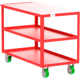 Steel Utility Cart with 3 Shelves, Flat Top, 2000 lb. Capacity, 53"L x 24"W x 36"H, Red view 2