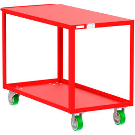 Steel Utility Cart with 2 Shelves, Flat Top, 2000 lb. Capacity, 53"L x 24"W x 36"H, Red view 2