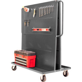 Valley Craft Modular A-Frame Bin Cart with 2 Round-Peg Pegboard Panels 57"W x 30"D x 62"H Gray