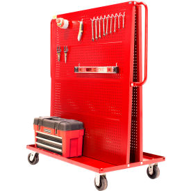 Valley Craft Modular A-Frame Bin Cart with 2 Round-Peg Pegboard Panels 57"W x 30"D x 62"H Red