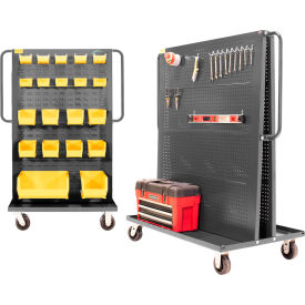 Valley Craft Modular A-Frame Bin Cart w/ 1 Louvered & 1 Round-Peg Pegboard 57"W x 30"D x 62"H Gray