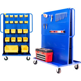 Valley Craft Modular A-Frame Bin Cart w/ 1 Louvered & 1 Round-Peg Pegboard 46"W x 30"D x 62"H Blue