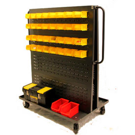Valley Craft Modular A-Frame Bin Cart F89547 w/1 Louvered 1 Round-Peg Pegboard 36""W x 30""D x 62"" Red