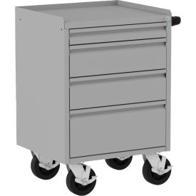 Mobile Workbench with 4 Drawers, 28"W x 21"D, Silver/Black view 2