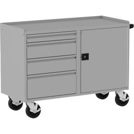 Mobile Workbench with 4 Drawers & 1 Door, 52"W x 21"D, Silver/Black view 2